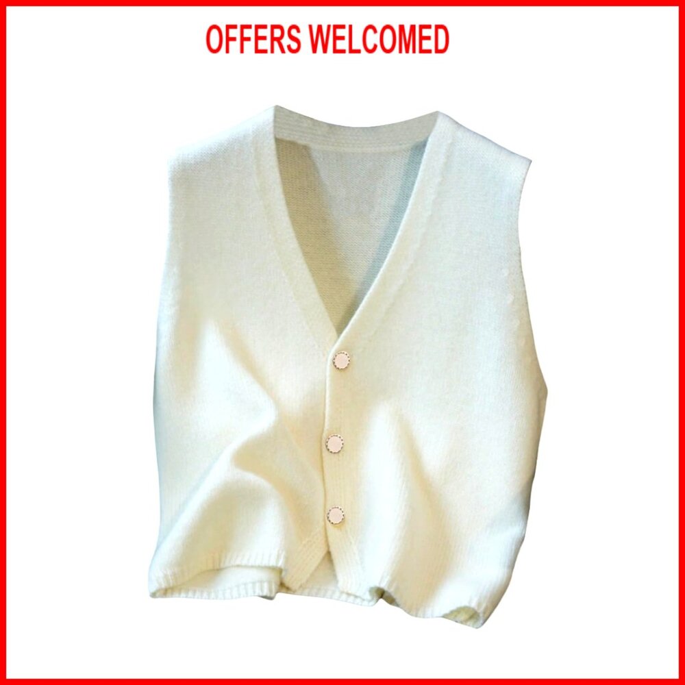 Polyester Sweater Vest V-Neck Button Front Sleeveless Fall Spring